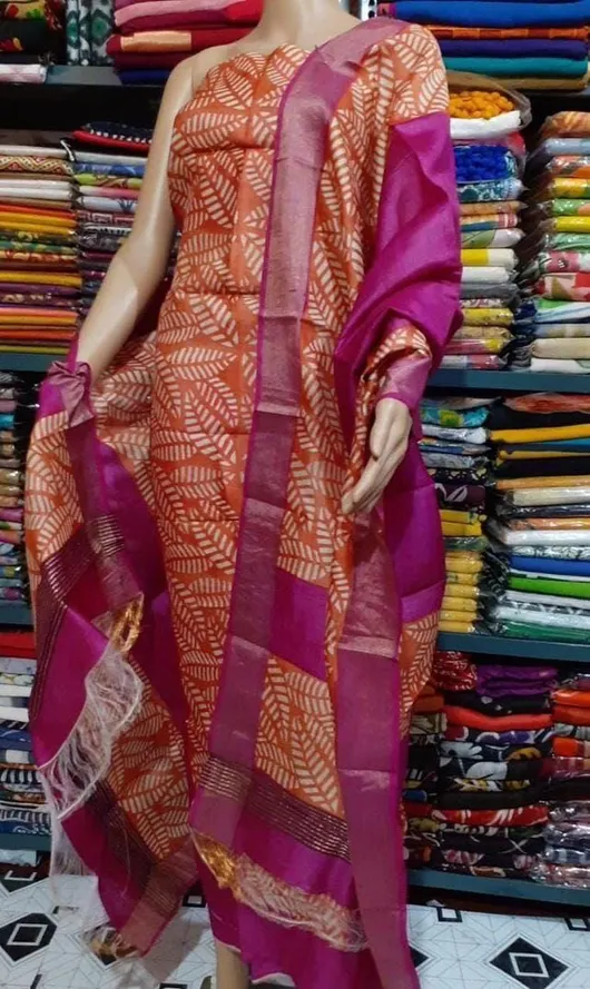 Pure Handloom Tussar Silk  Hand block Printed Dress Materials